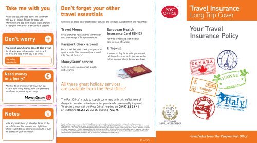 Travel Insurance Long Trip Cover Your Travel ... - Post Office