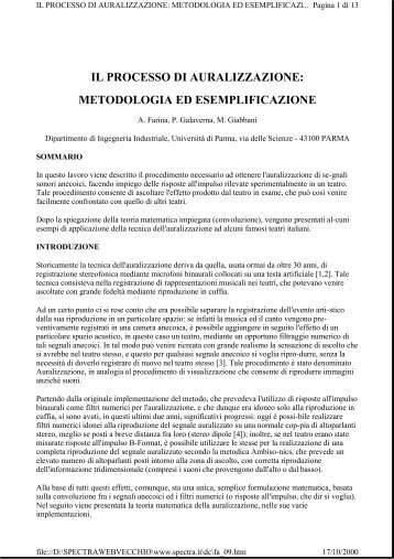 il processo di auralizzazione: metodologia ed esemplificazione