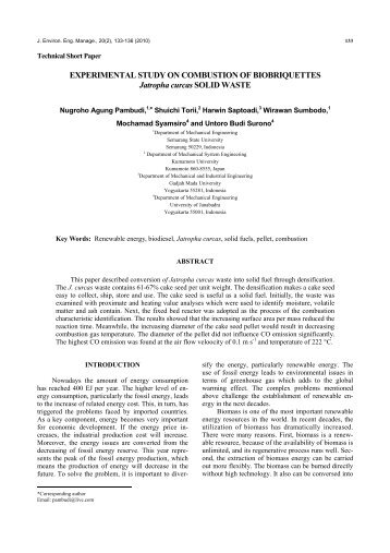 EXPERIMENTAL STUDY ON COMBUSTION OF ... - SER