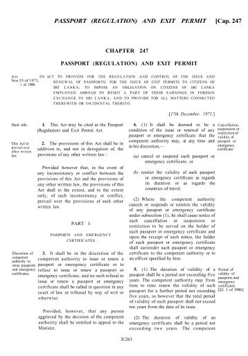 PASSPORT (REGULATION) AND EXIT PERMIT [Cap ... - CommonLII