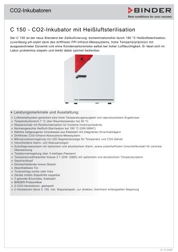 CO2-Inkubatoren C 150 - CO2-Inkubator mit HeiÃluftsterilisation
