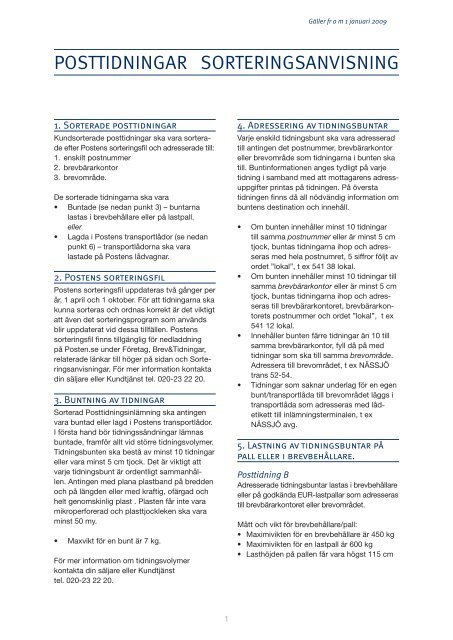 Sorteringsanvisningar för Posttidningar (pdf) - Posten
