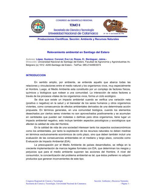 Relevamiento ambiental en Santiago del Estero - Editorial.unca.edu.ar