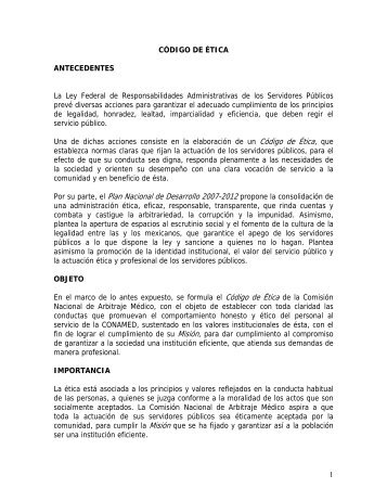 CÃ³digo de Ãtica - ComisiÃ³n Nacional de Arbitraje MÃ©dico