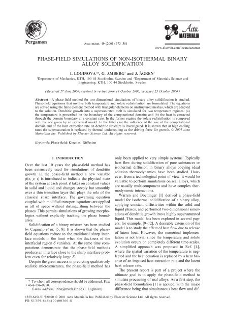 Phase-field modeling of diffusion controlled phase ... - KTH Mechanics