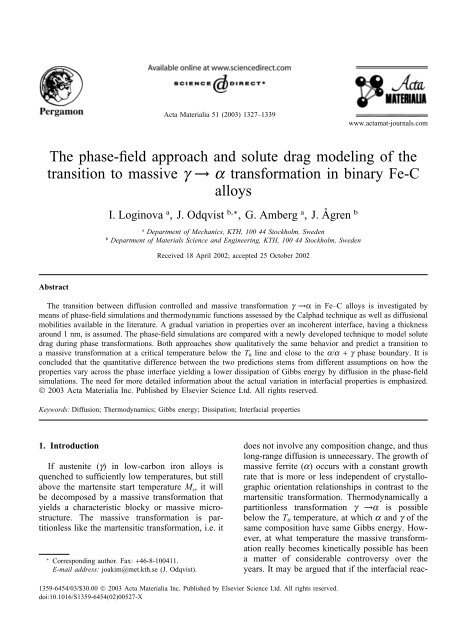 Phase-field modeling of diffusion controlled phase ... - KTH Mechanics