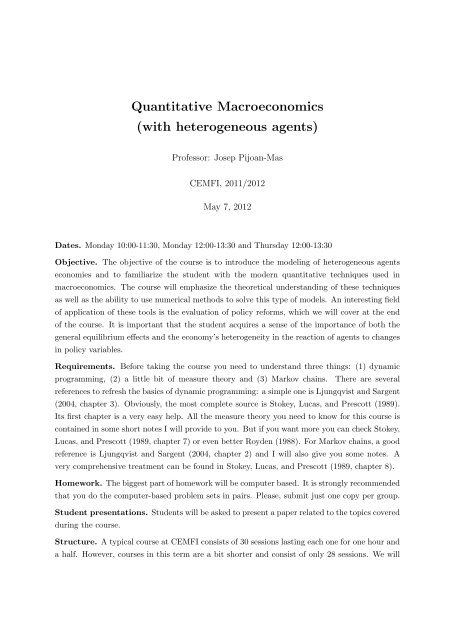 Quantitative Macroeconomics (with heterogeneous agents) - Cemfi