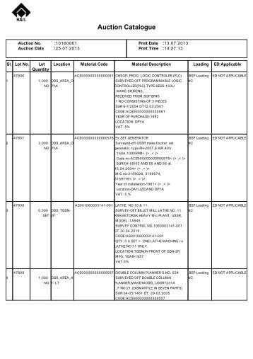 Notice & Catalog SAIL-BSP-M&BP-IADC-FA-10160061 to be held ...