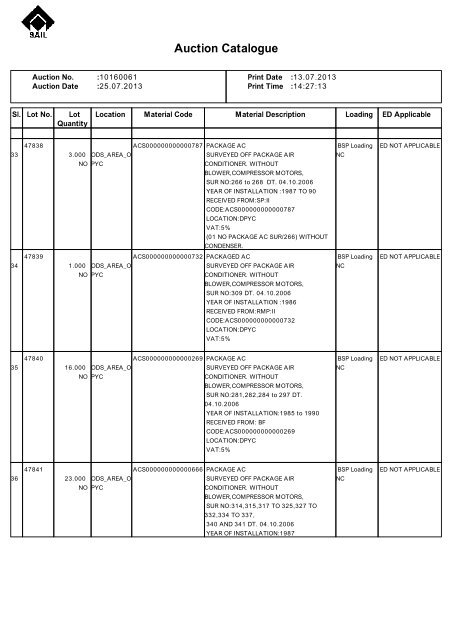 Notice & Catalog SAIL-BSP-M&BP-IADC-FA-10160061 to be held ...