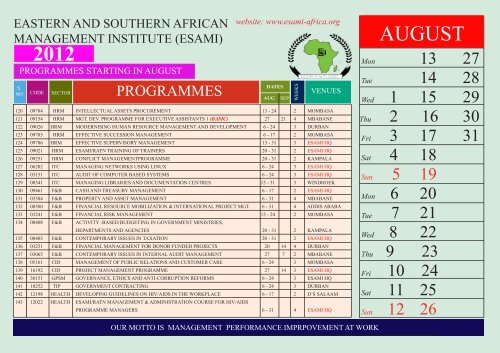 Training Calendar 2012 - Eastern and Southern African ...