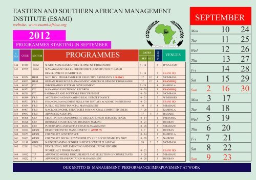 Training Calendar 2012 - Eastern and Southern African ...