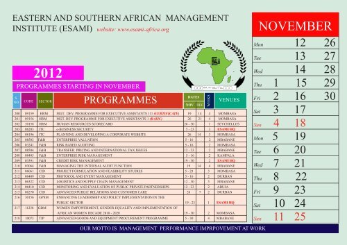 Training Calendar 2012 - Eastern and Southern African ...