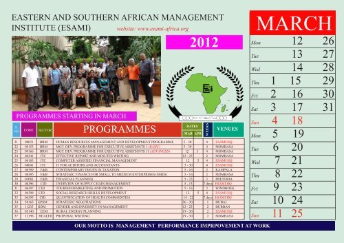 Training Calendar 2012 - Eastern and Southern African ...