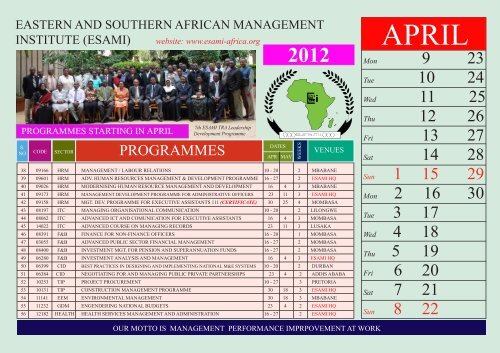 Training Calendar 2012 - Eastern and Southern African ...