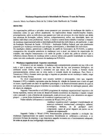 MudanÃ§a Organizacional e Identidade de Pessoas: O caso da ...