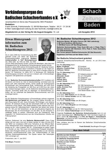 information zum 84. Badischen Schachkongress 2012
