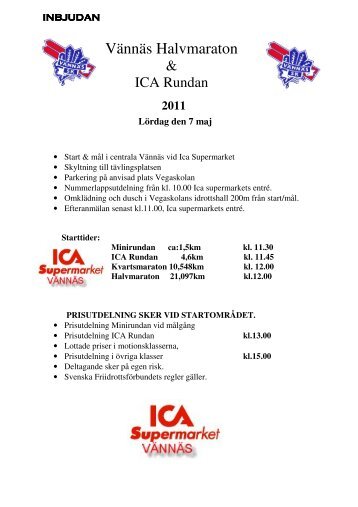 Inbjudan till VÃ¤nnÃ¤s halvmarathon och ICA Rundan den 7 maj