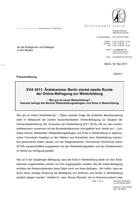 päk 16-2011 Evaluation der Weiterbildung - Ärztekammer Berlin