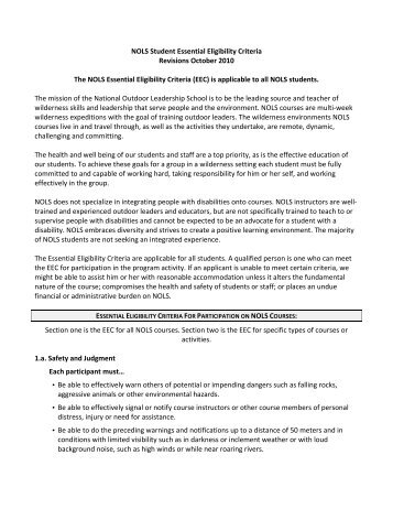 Essential Eligibility Criteria (EEC) - NOLS