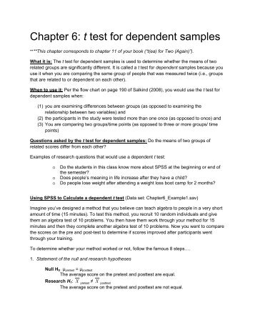 Chapter 6: t test for dependent samples - Heather Lench, Ph.D.