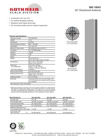 800 10643 30Â° Directional Antenna - Kathrein Scala Division