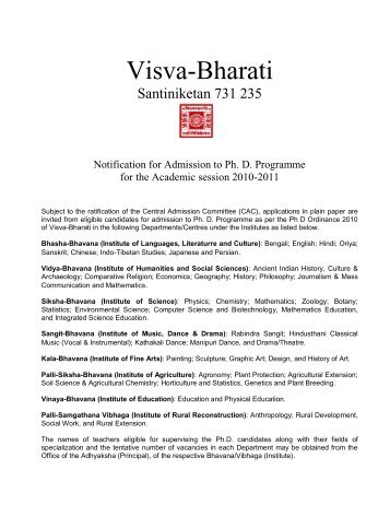 Admission to Ph.D. Programme 2010-11 - Visva-Bharati