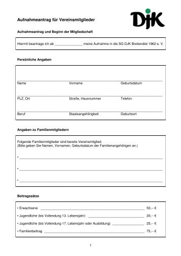 Aufnahmeantrag für Vereinsmitglieder - DJK Breitendiel