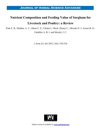 Nutrient Composition and Feeding Value of Sorghum for Livestock ...