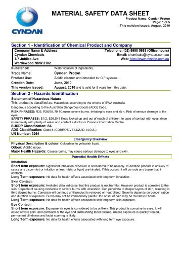 MSDS - PROTON, Acid CIP Detergent