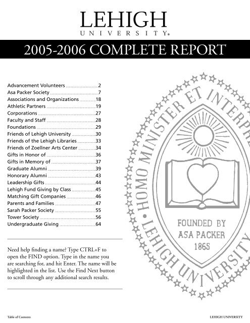 2005-2006 Complete RepoRt - Lehigh University