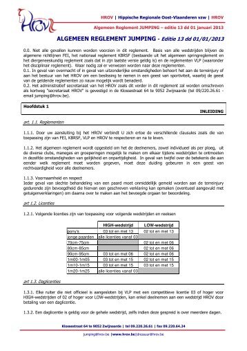 ALGEMEEN REGLEMENT JUMPING - Editie 13 dd 01/01 ... - HROV