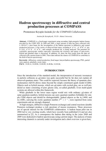 Hadron spectroscopy in diffractive and central ... - Compass - CERN