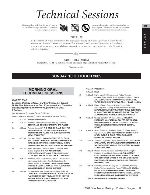 Technical Sessions - Geological Society of America