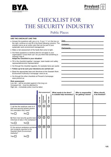 CHECKLIST FOR THE SECURITY INDUSTRY - Prevent