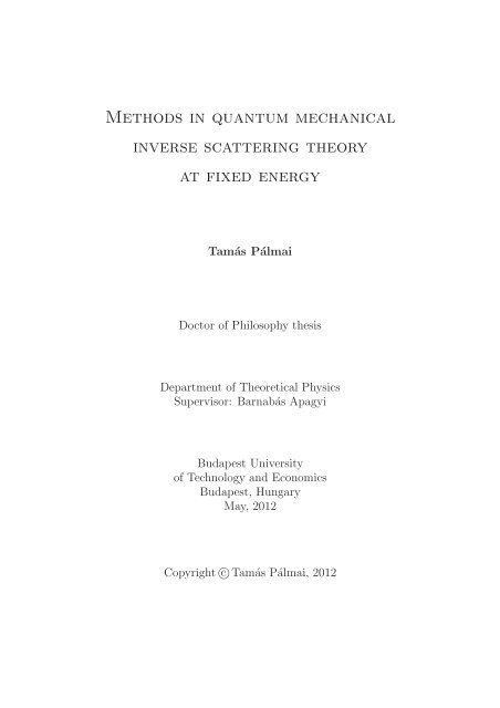 Methods in quantum mechanical inverse scattering theory at fixed ...