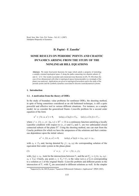 RENDICONTI DEL SEMINARIO MATEMATICO