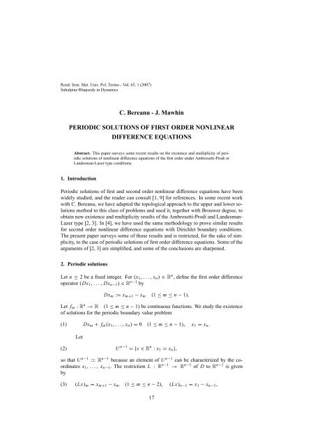 RENDICONTI DEL SEMINARIO MATEMATICO