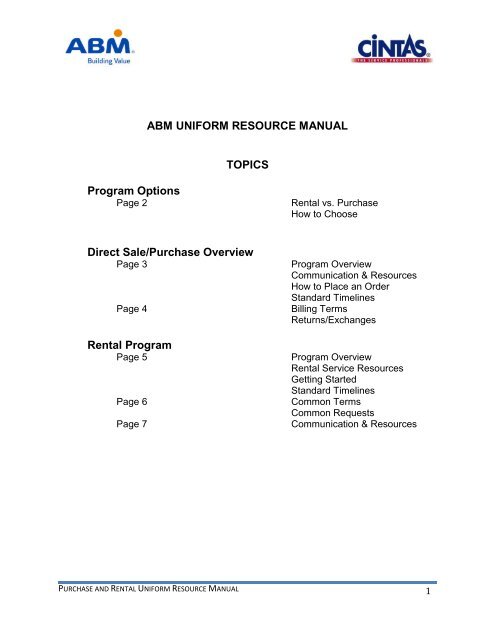 Uniform Program – Purchase and Rental Resource Manual