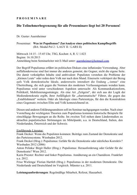 Proseminare und Übungen (PDF) - Institut für Politische Wissenschaft