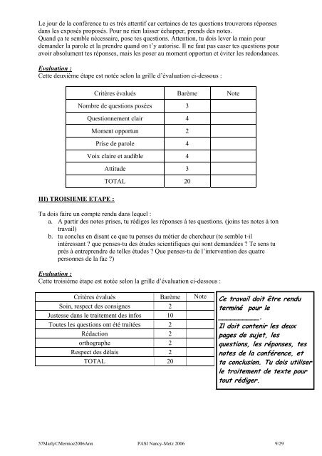 Annexes au bilan : documents, outils, grilles d'Ã©valuation...