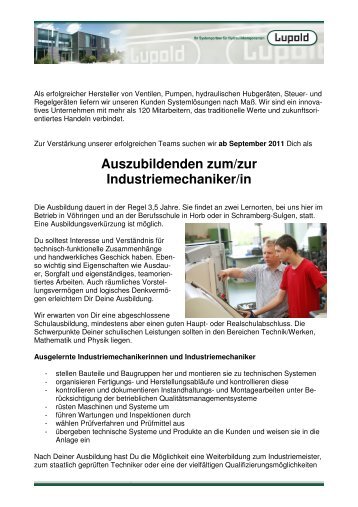 Handout Industriemechaniker - gewinnerjob.de