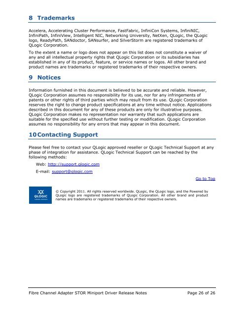 Fibre Channel Adapter STOR Miniport Driver Release Notes - QLogic