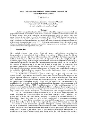 fault tolerant matrix decompozition algorithm based ... - kik - Koszalin