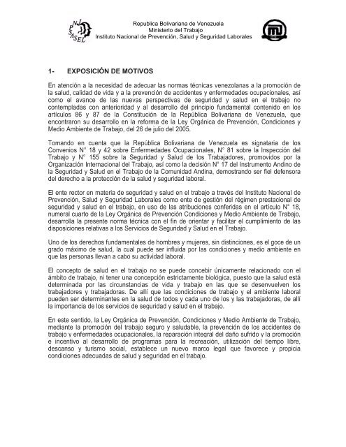 Republica Bolivariana de Venezuela Ministerio del Trabajo Instituto ...