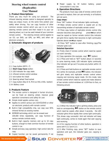 Steering wheel remote control (Replicable) User Manual - CnBuyNet
