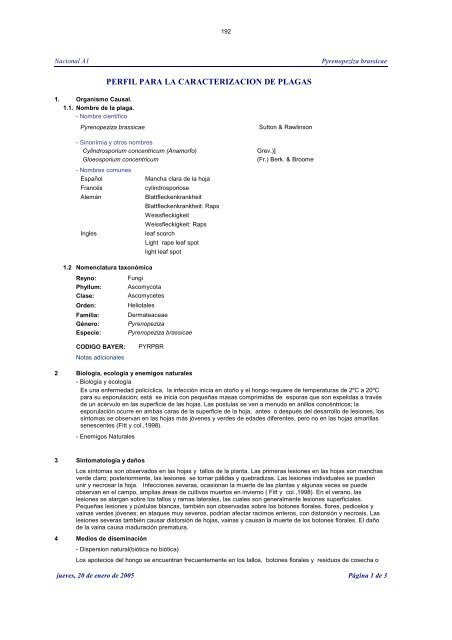fichas tecnicas perfil para la caracterizaciÃ³n de plagas - Intranet
