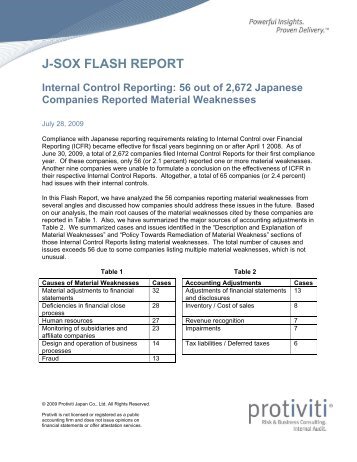 J-SOX FLASH REPORT Internal Control Reporting - Protiviti