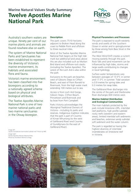 Marine Natural Values Study Summary - Parks Victoria