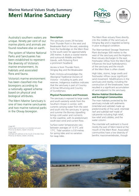 Marine Natural Values Study Summary - Parks Victoria