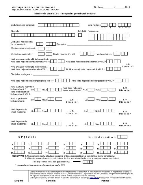 Fisa de admitere 2013
